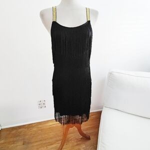 Fringe Dress / Retro / Black / Tina Turner / Med-Large